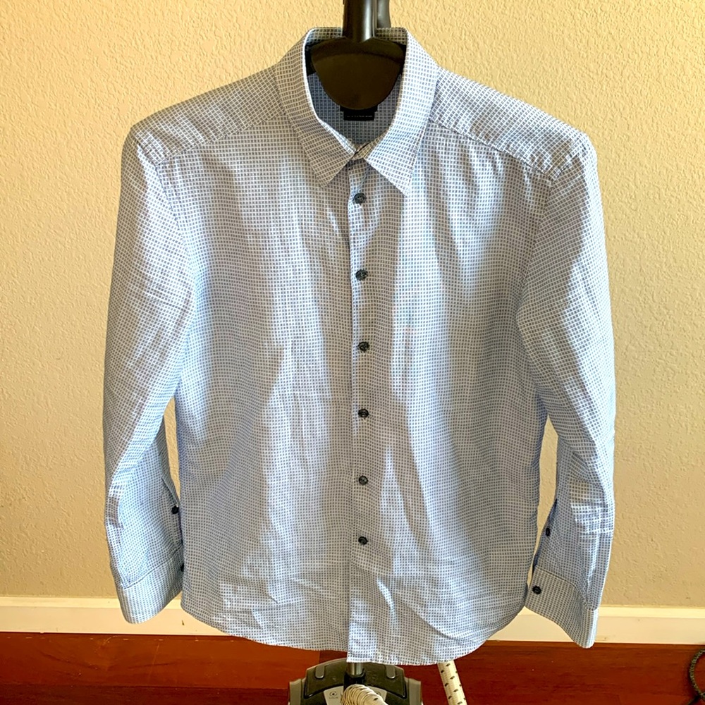 Versace Collection Luxury Blue and Navy 100% Cotton Long Sleeve Dress Shirt.